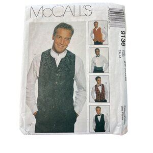 90s McCalls 9136 Sewing Pattern Size MY 42-46 Lined Vests Bow Tie Cummerbund CUT